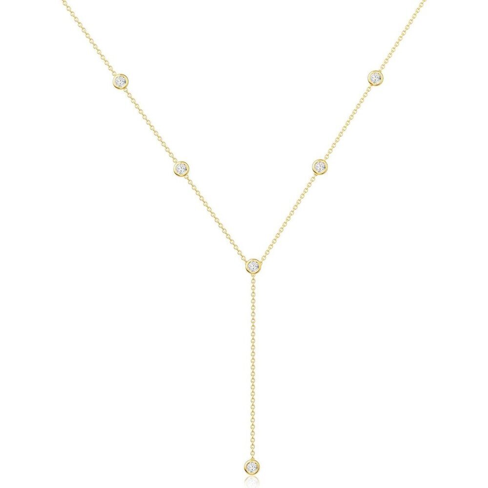 Women's Gold Long Y-Shaped Trendy Cz Beaded Chain Drop Lobster Necklace